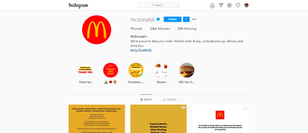 Instagramprofil macdonalds