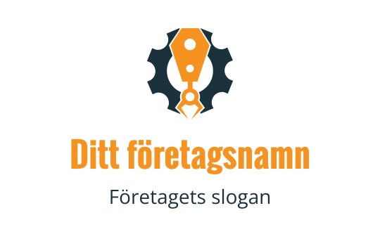 Kreativ logotypdesign med ett kugghjul och en pennspets i orange och blått