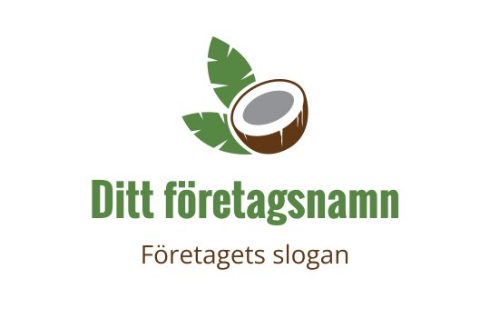 Modern kokosnötslogo med gröna blad och ett brunt skal