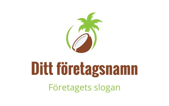 Kokosnöt logo design med gröna palmblad och brun skal