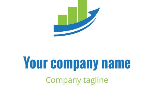 Modern logotypdesign med blå våg och gröna stapeldiagramselement