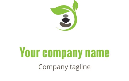 Modern logotypdesign med gröna blad och staplade stenar