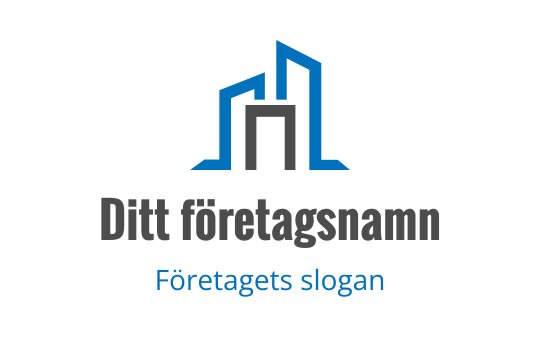 Modern logotypdesign med abstrakta blå byggnader och en fet typografi