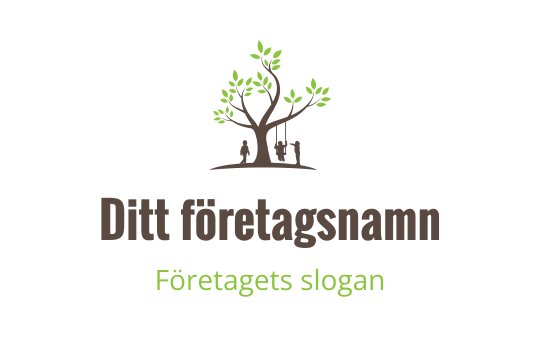 Modern trädlogo med gröna blad och brun stam