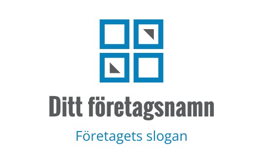 Modern logotypdesign med fyra blå rutor i olika former