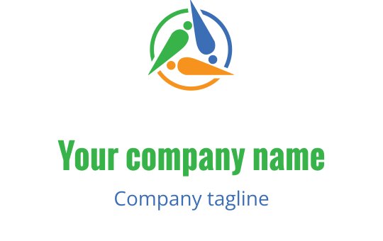 Färgglad logotypdesign med sammanlänkade figurer i lime, teal och orange