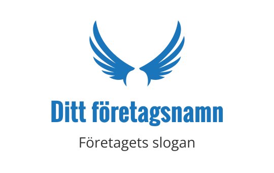 Elegant logo med blå vingar ovanför fet text