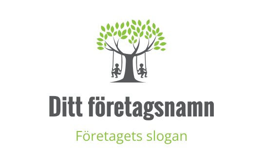 Lekfullt trädlogo med gröna löv och barn på gungor