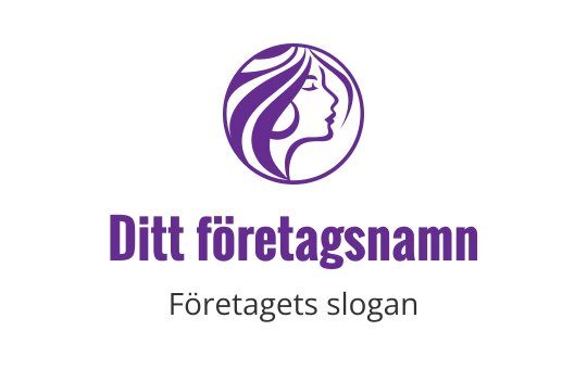 Elegant lila logotypdesign med en kvinnas profil och flödande hår