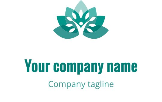Elegant teal logotyp med en stiliserad lotusblomma och blad
