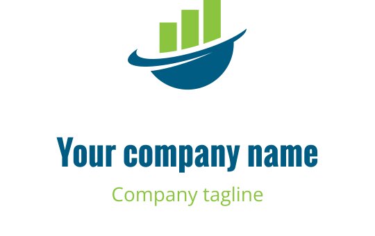 Modern logotypdesign med gröna staplar och ett blått globelement