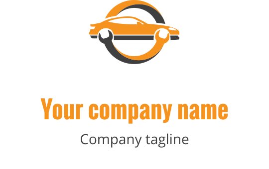 Snyggt orange billogo med cirkulära grå detaljer