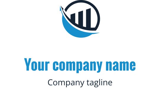 Modern logotypdesign med en cirkulär form, staplar och ett vågelement