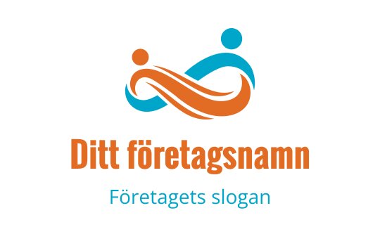 Modern logotypdesign med sammanflätade figurer i orange och blått