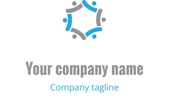 Modern logotypdesign med sammanlänkade figurer i blått och grått
