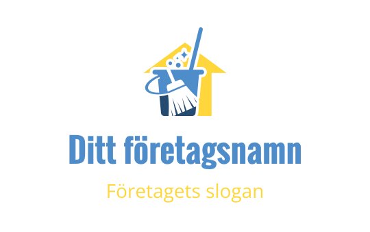Rent och modernt logotypdesign med ett hus, en kvast och en hink