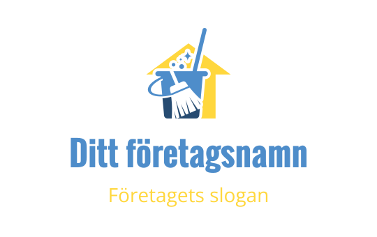 Rent och modernt logotypdesign med ett hus, en kvast och en hink