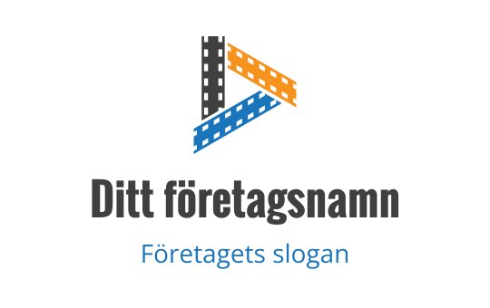 Modern logotypdesign med en triangulär form i orange, blå och grå färger