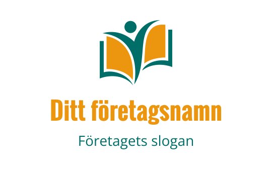 Öppen bok logo design med en personfigur i teal och orange