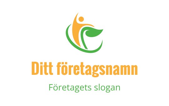Dynamisk logotypdesign med en stiliserad figur och gröna blad