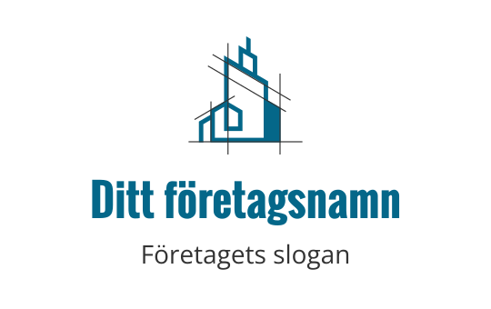Modern blå byggnadslogo med geometriska linjer och former