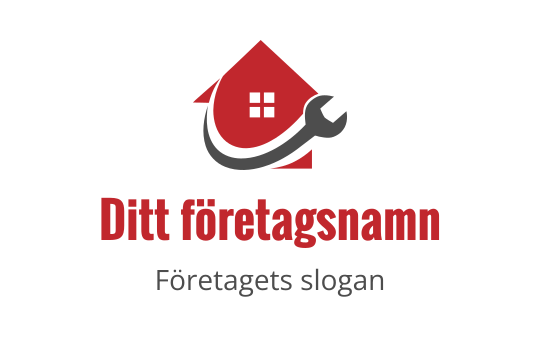 Modern huslogo med en skiftnyckel och röd takdetalj