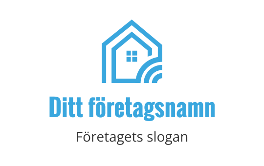 Modern blå huslogo med stiliserat tak och böjda linjer