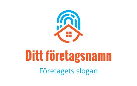 Modern logotypdesign med ett hus och ett fingeravtryck i blått och orange