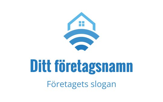 Modernt blått logotypdesign med ett hus och signalvågor