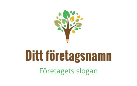 Modern trädlogo med gröna blad och en pennstam