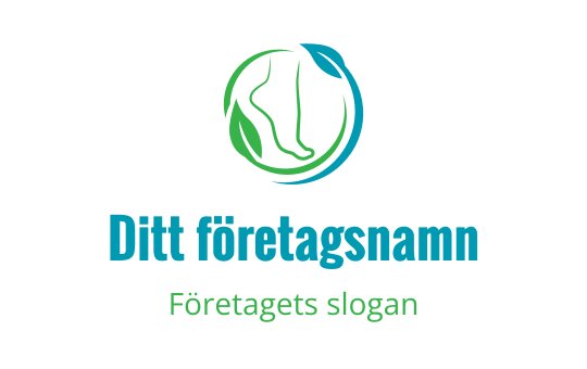 Modern logotypdesign med en fot och blad i grönt och blått