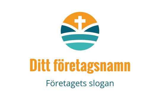 Modern logotypdesign med ett kors ovanför lager av vågor i blått och orange