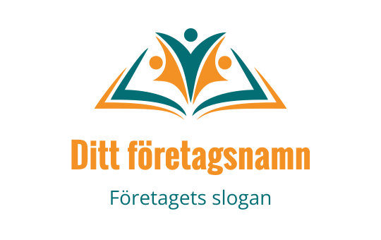 Färgglad logotypdesign med abstrakta figurer ovanför en öppen bok
