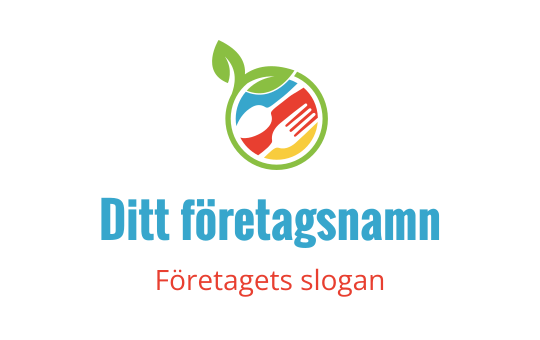 Färgglad cirkulär logotypdesign med ett blad, gaffel och sked