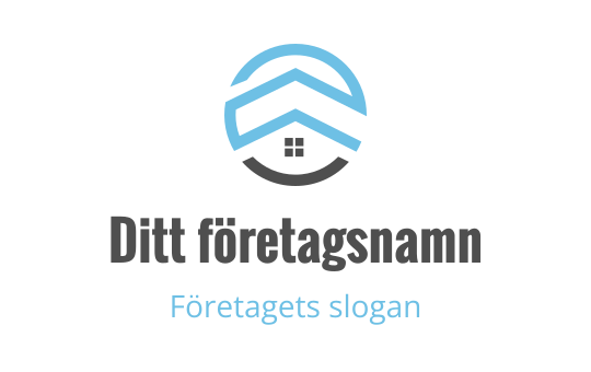 Modern logotypdesign med ett stiliserat hus och blå accenter