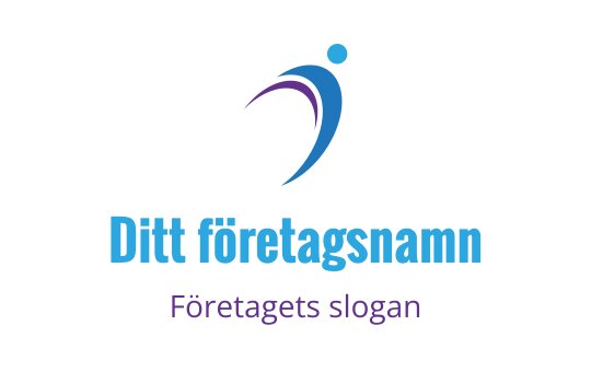 Dynamisk logotypdesign med en stiliserad figur i blått och lila