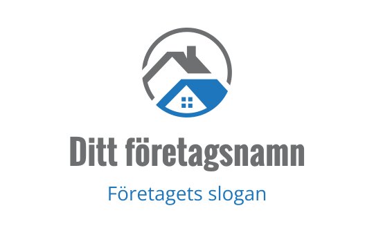 Modern huslogo med blått tak och cirkulär kontur