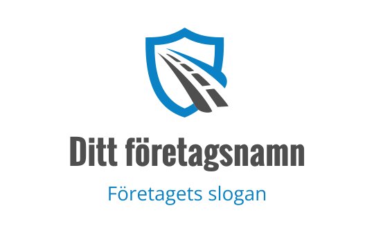 Sköldlogo med en väg i svarta och blå nyanser