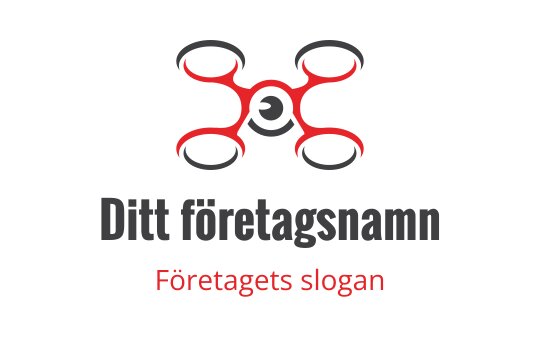 Modern drönarlogo med röda accenter och cirkulära propellrar