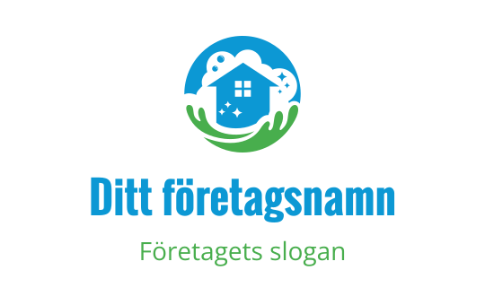 Modern logotypdesign med ett hus omgiven av gröna händer och blå element