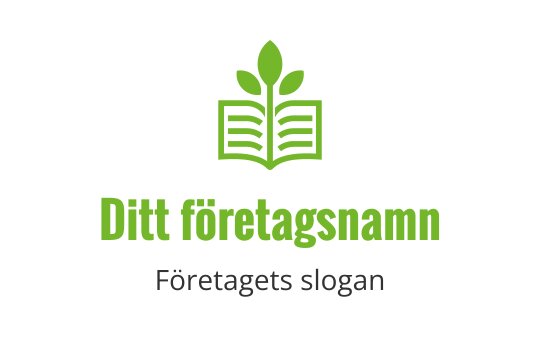 Modern logotypdesign med en öppen bok och gröna blad som växer fram