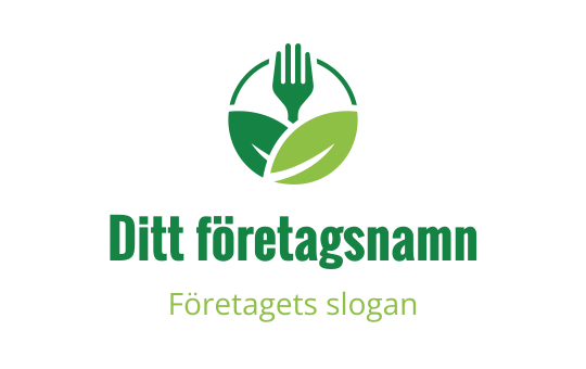 Modern logotypdesign med en gaffel och gröna blad i cirkulär layout