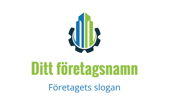 Modern logotypdesign med en blå och grön skyskrapa i en kugghjulsform