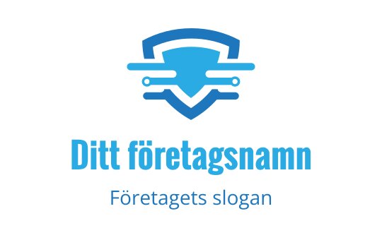 Modern blå sköldlogo med abstrakta linjer och former