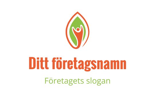 Modern logotypdesign med en stiliserad blad och mänsklig figur i orange och grönt