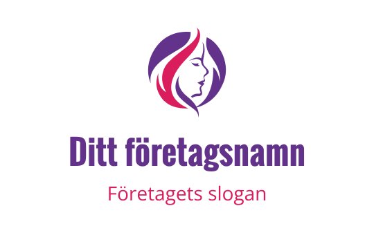 Elegant logotypdesign med en kvinnas profil och flödande hår i lila och rosa