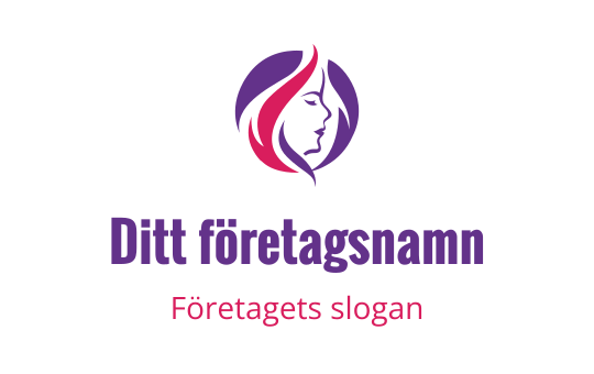 Elegant logotypdesign med en kvinnas profil och flödande hår i lila och rosa