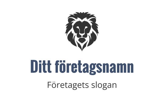 Tydlig lejonhuvud logo design i mörkgrått med blå text