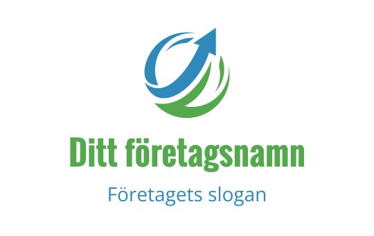 Modern logotypdesign med en blå pil och gröna cirkulära element