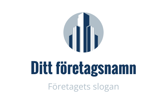 Modern cirkulär logotypdesign med blå skyskrapor mot en ljus bakgrund